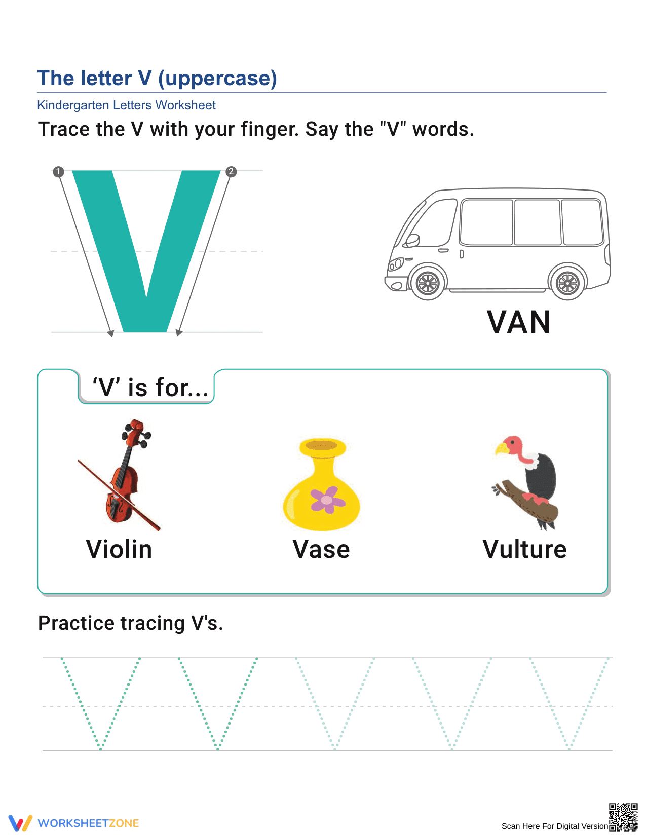 Uppercase Letter V Worksheet | Essential Kindergarten ELA - Page 1