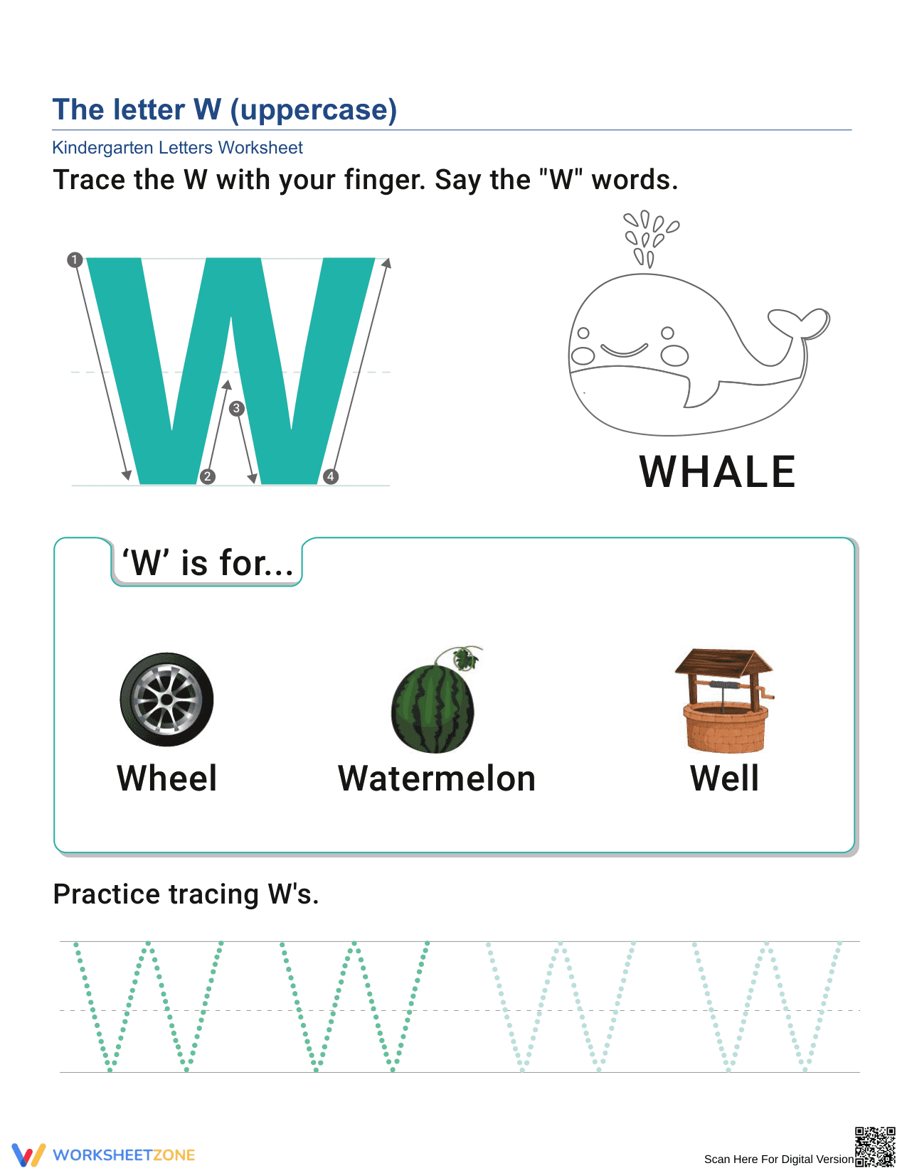 Uppercase Letter W Practice Worksheet - Page 1