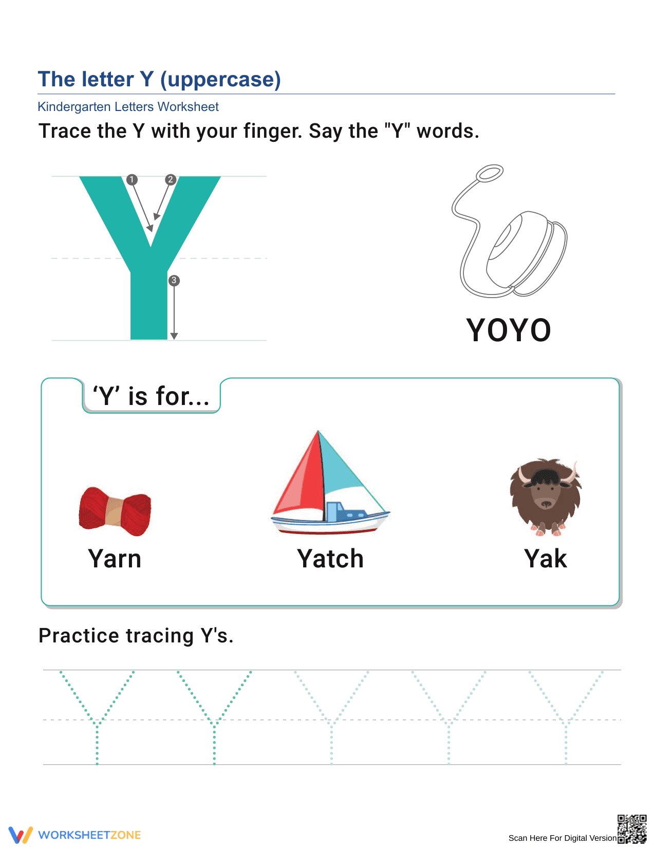 Worksheet for Practicing Uppercase Letter Y - Page 1