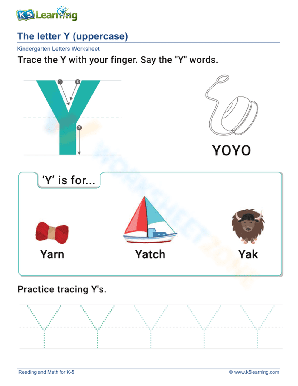 Worksheet for Practicing Uppercase Letter Y - Page 1