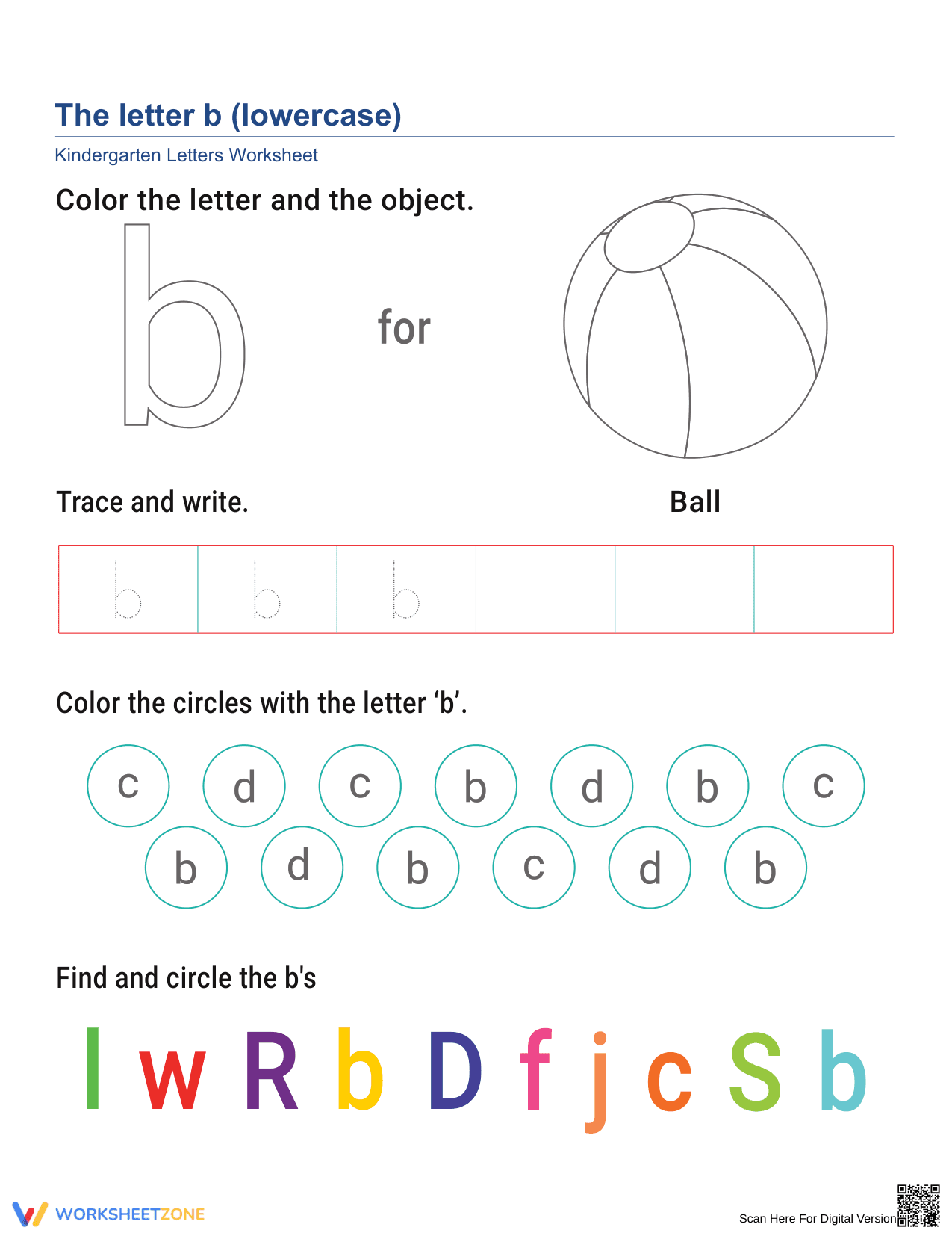 Lowercase Letter b Printable Worksheet | Grade K Ready - Page 1