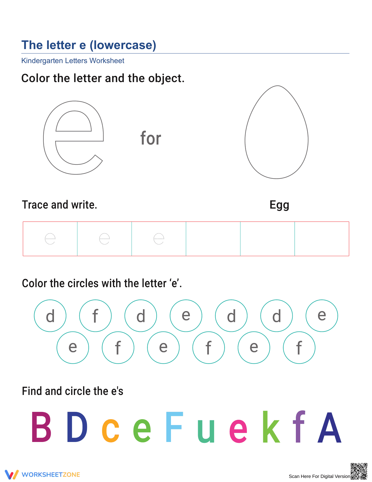 Lowercase Letter e Worksheet | Essential Kindergarten Ready - Page 1