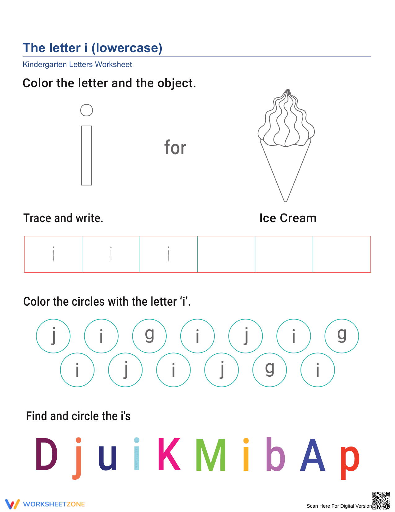 Kindergarten Letter i — Printable No-Prep Worksheet - Page 1