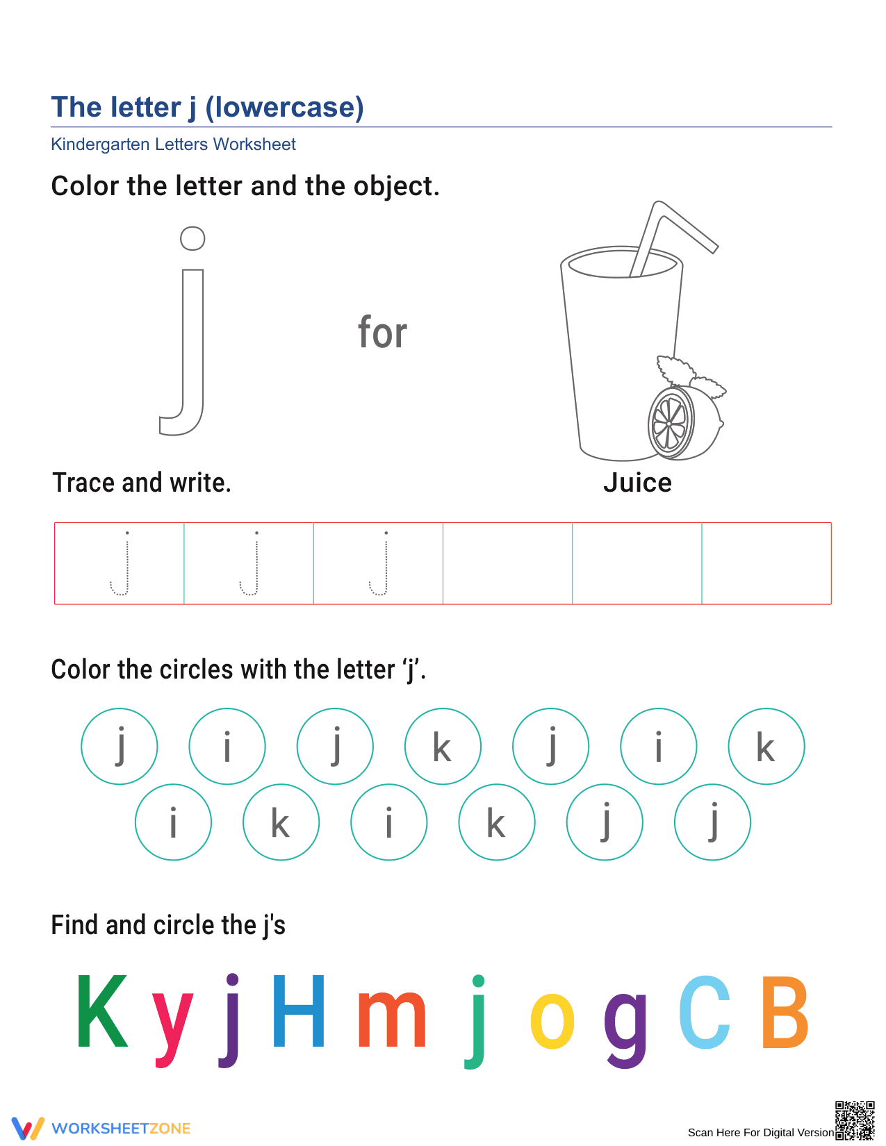 Lowercase Letter j Worksheet | Essential Kindergarten Ready - Page 1