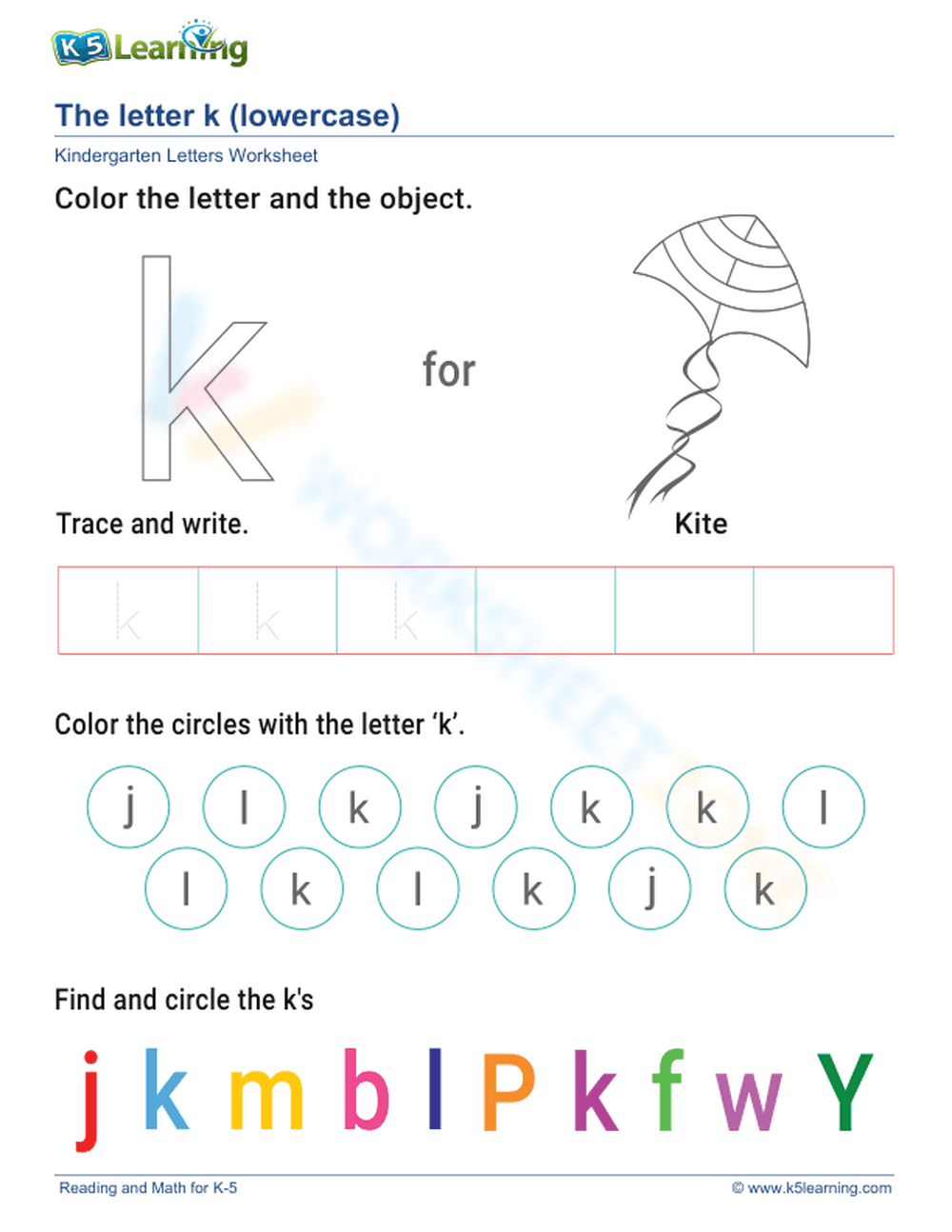 Lowercase Letter k - Page 1