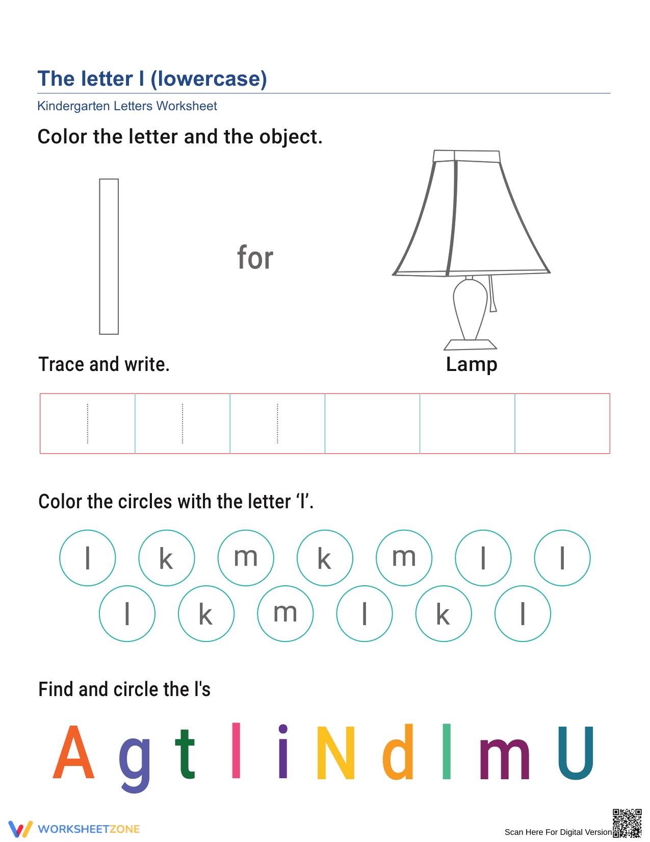 Lowercase Letter l Worksheet | Essential Kindergarten ELA - Page 1