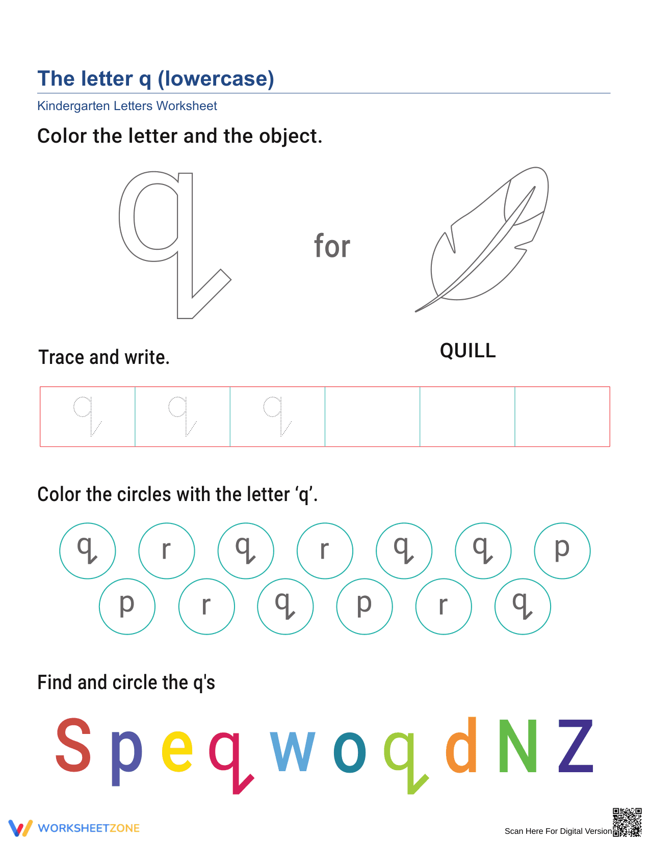 Lowercase Letter q Worksheet | Essential Kindergarten ELA - Page 1