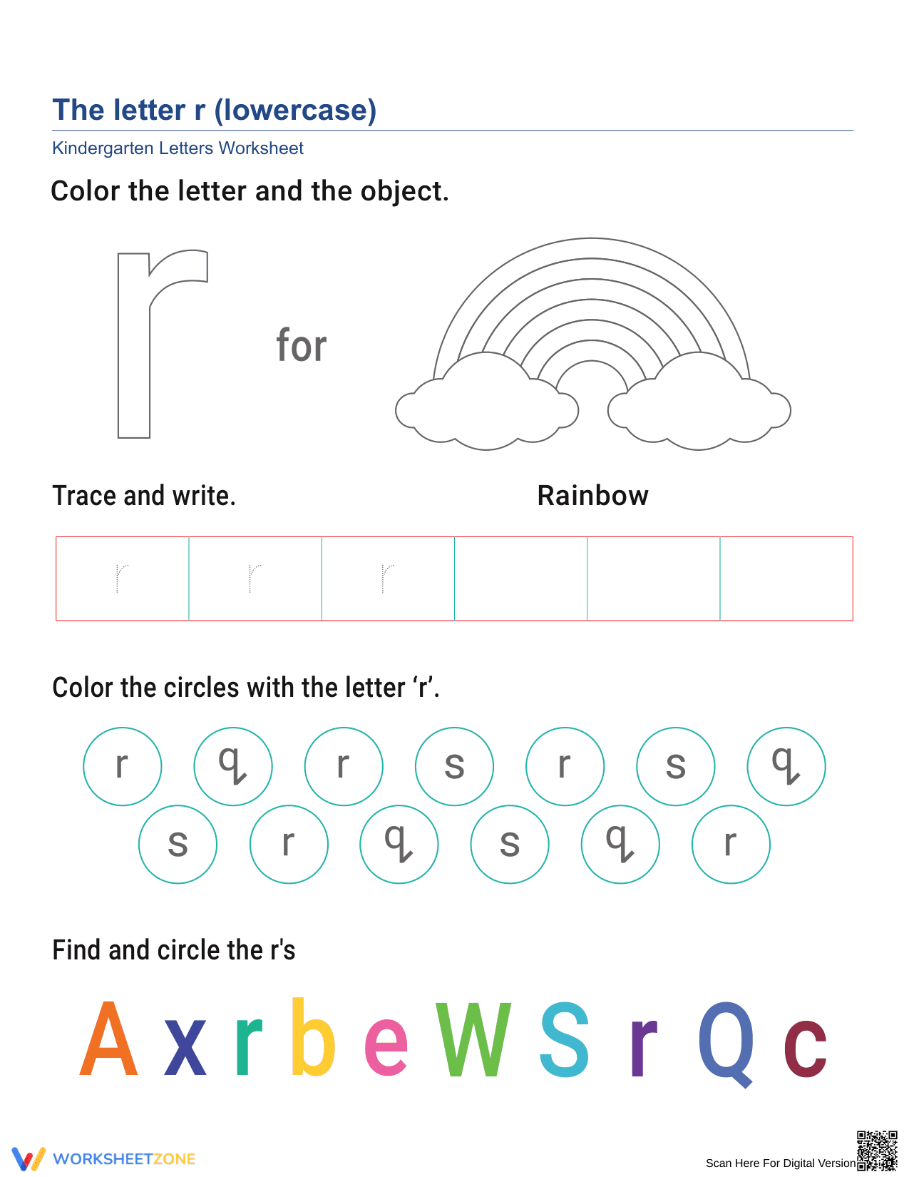 Lowercase Letter r — Printable No-Prep Worksheet - Page 1