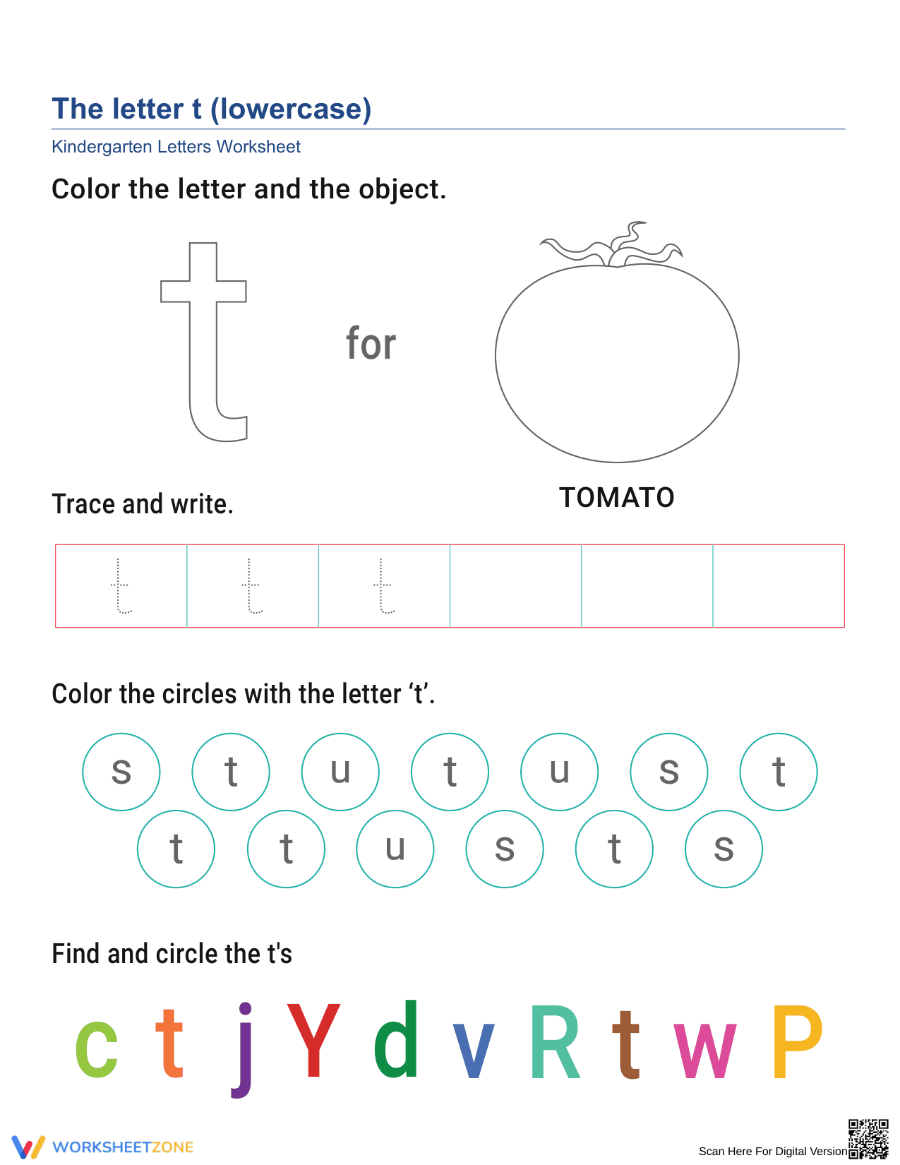 Lowercase Letter t Worksheet | Essential Grade K ELA - Page 1