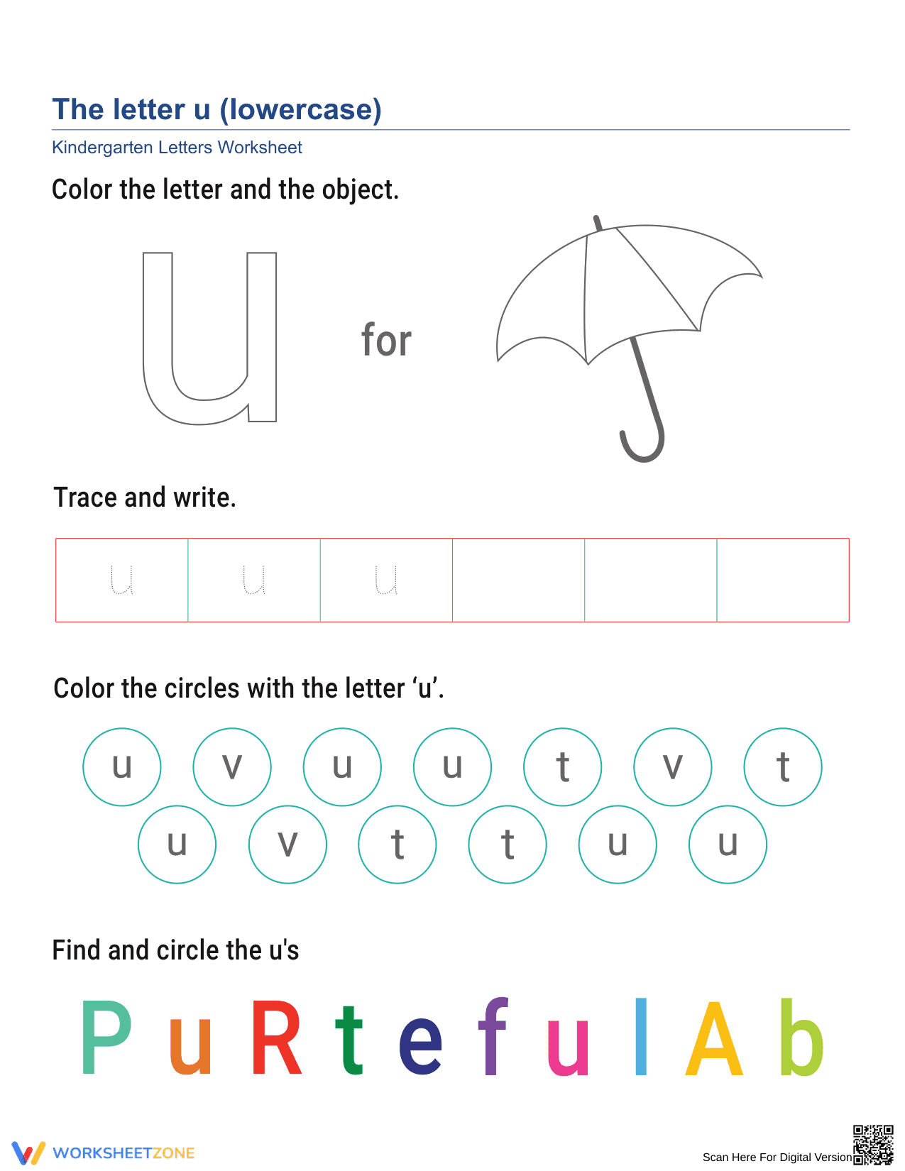 Printable Lowercase Letter U Worksheet | Grade K - Page 1