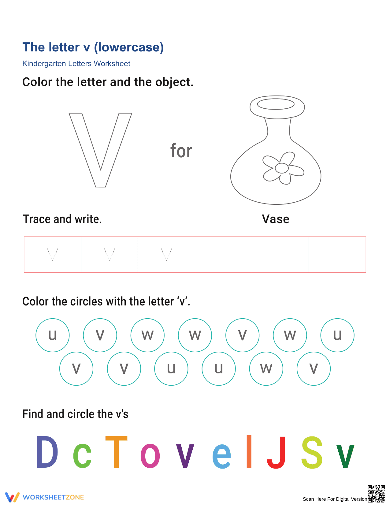 Lowercase Letter v Worksheet | Essential Kindergarten ELA - Page 1
