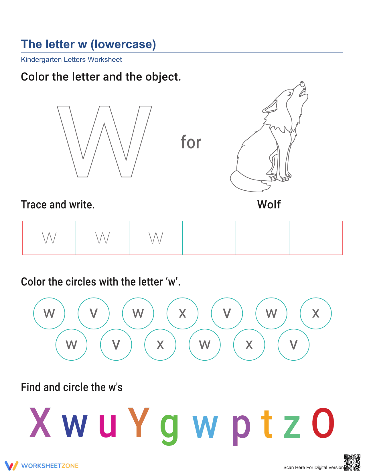 Printable Lowercase Letter W Worksheet | Grade K - Page 1