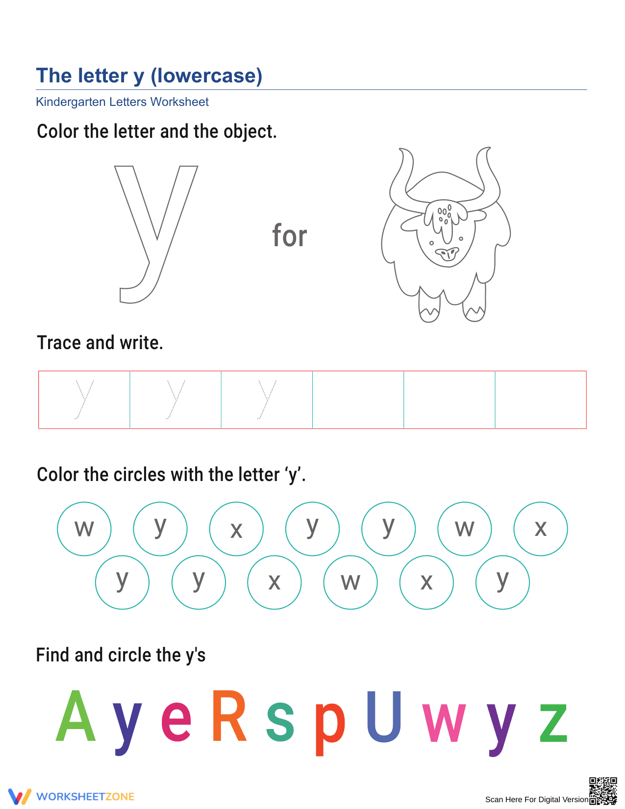 Lowercase Letter y Worksheet | Essential Grade K ELA - Page 1