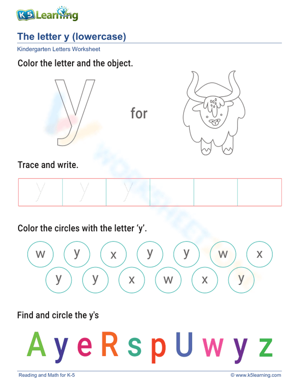 Lowercase Letter y - Page 1