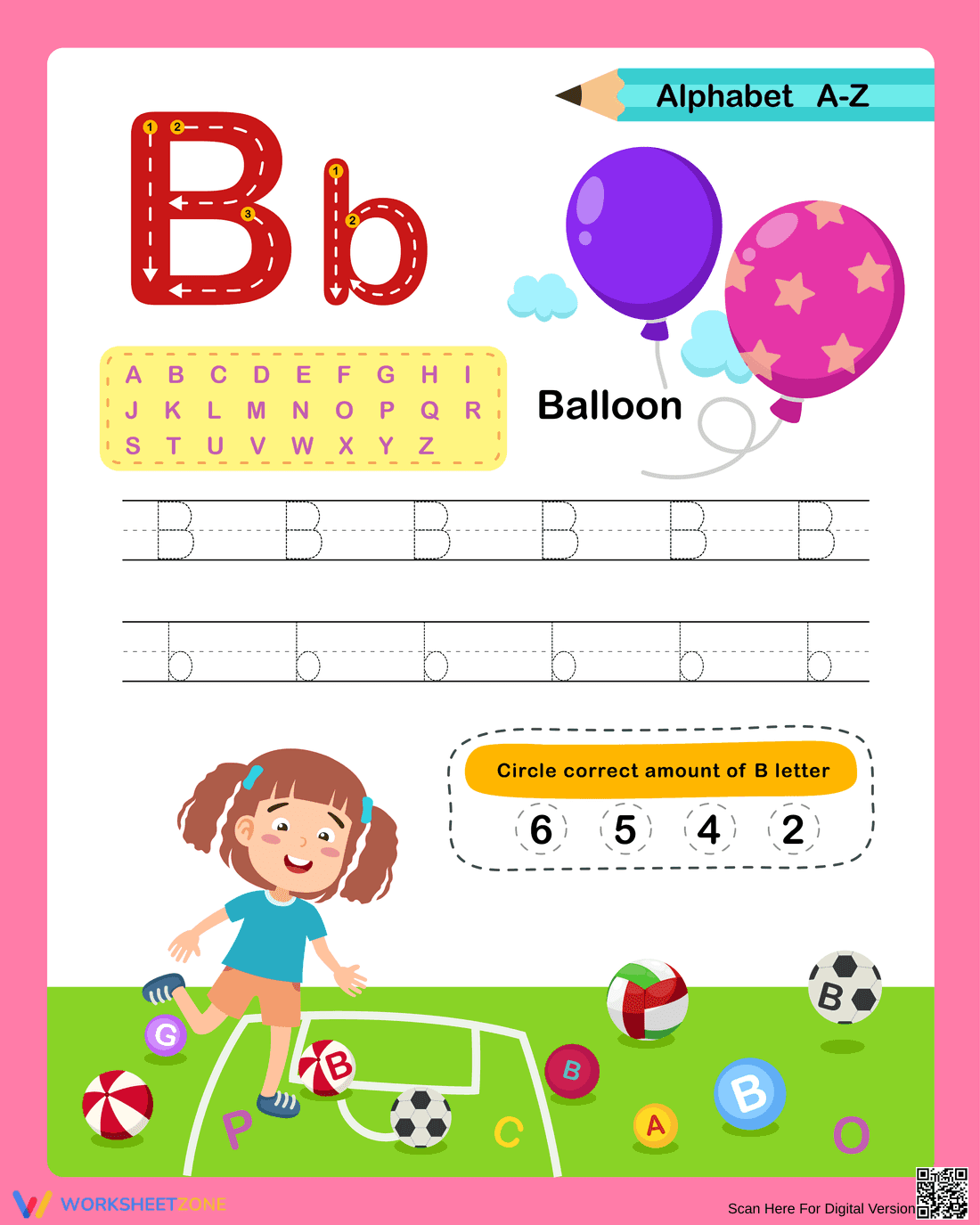 Letter B Tracing & Counting Worksheet | Essential Grade K-1 - Page 1