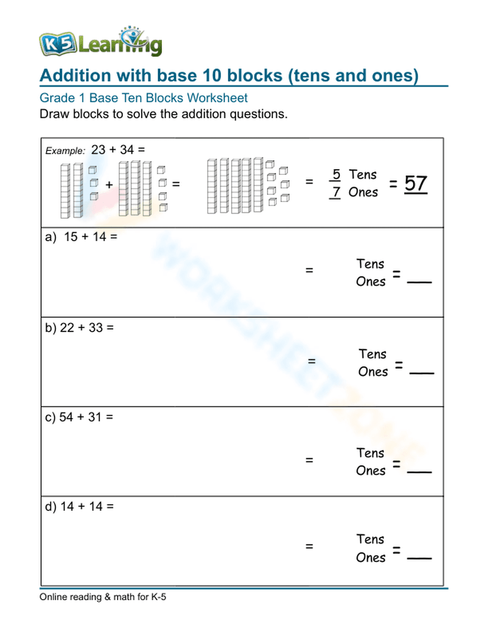 Addition with base 10 blocks 3 - Page 1