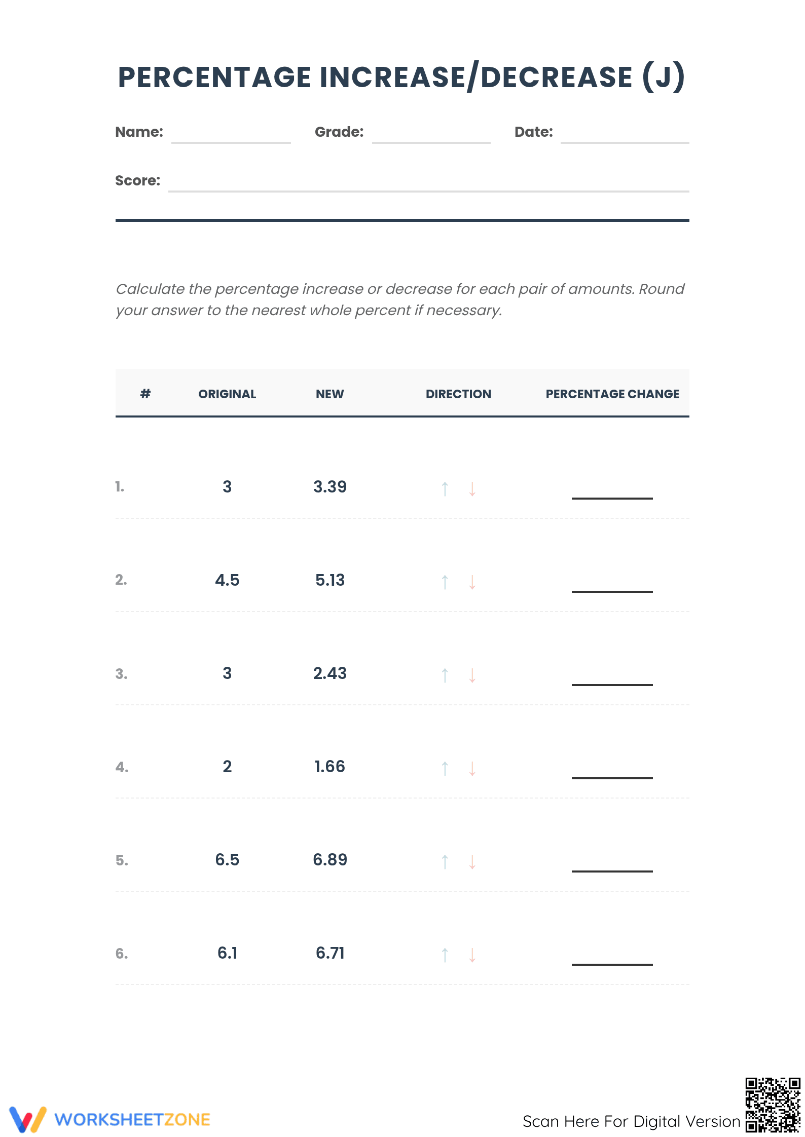 Essential Percent Increase and Decrease Worksheet | Grade 7 - Page 1