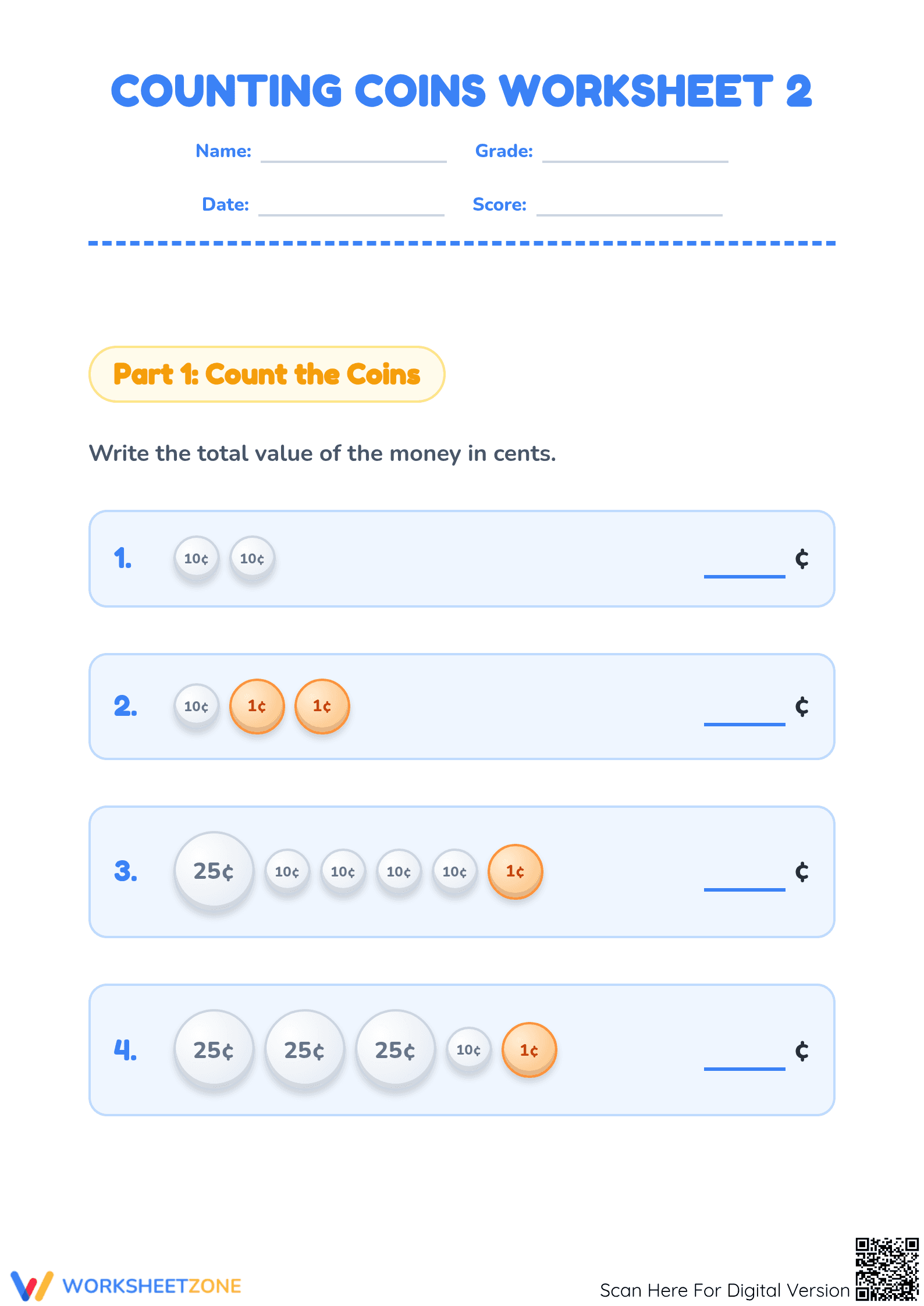 Essential Counting Coins Worksheet | Grade 2 Math Aligned - Page 1