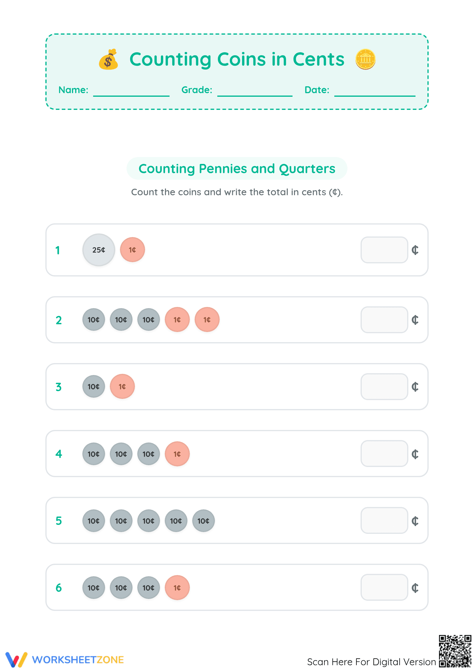 Printable Counting Coins Worksheet | Grade 2 Math Aligned - Page 1