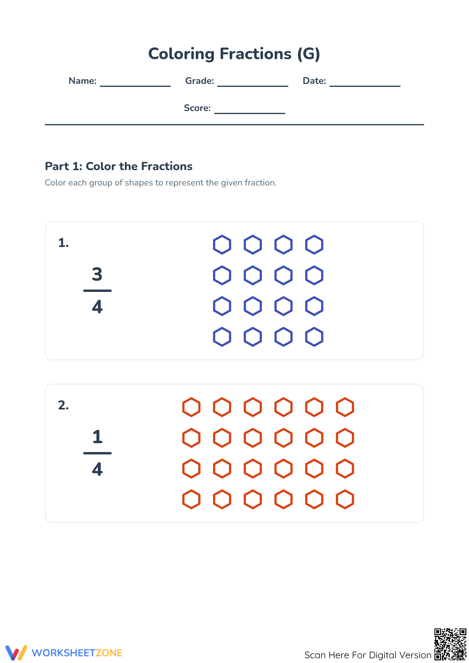 Printable Modeling Fractions with Groups of Shapes Worksheet - Page 1