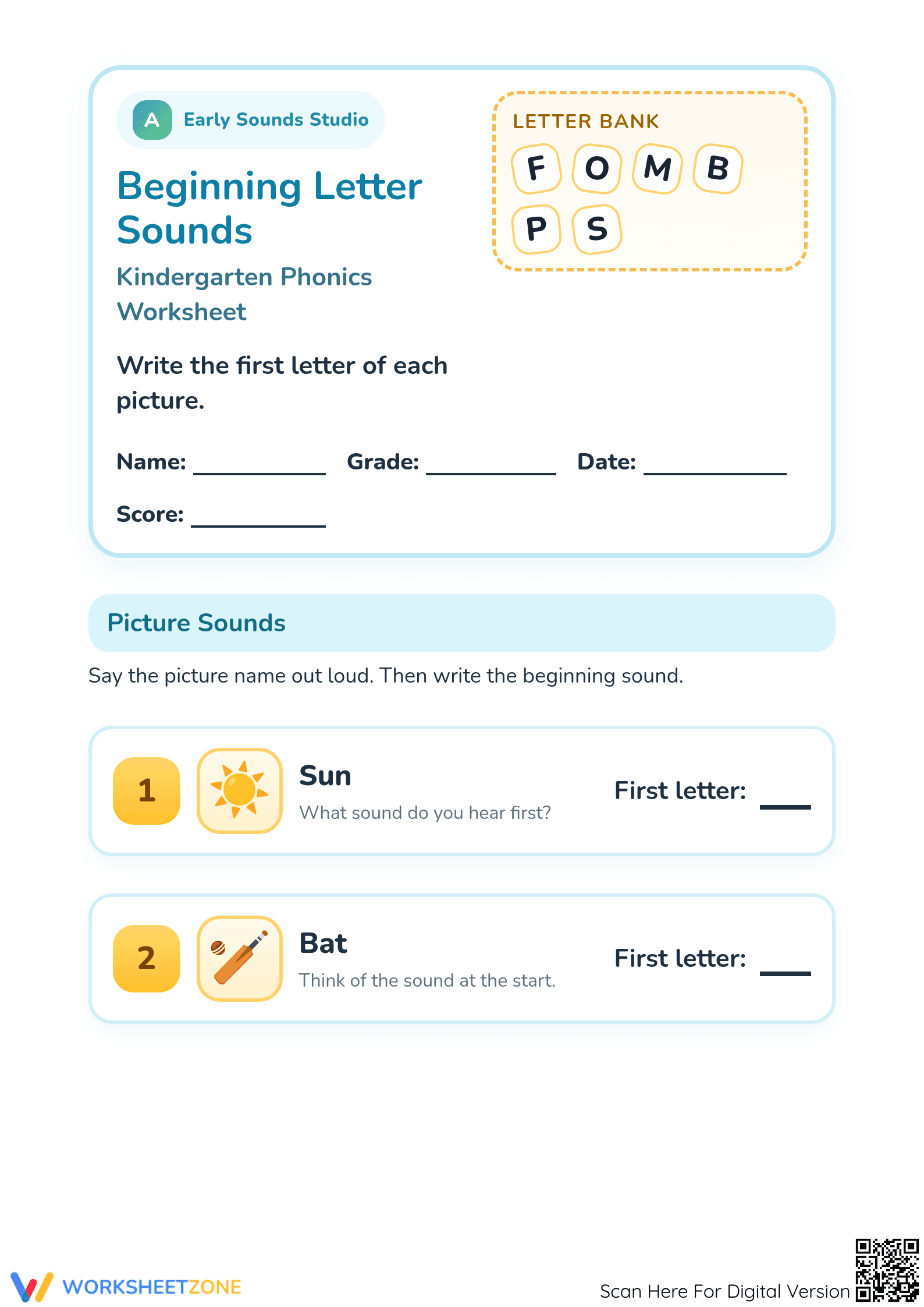 Printable Beginning Letter Sounds | Preschool ELA - Page 1