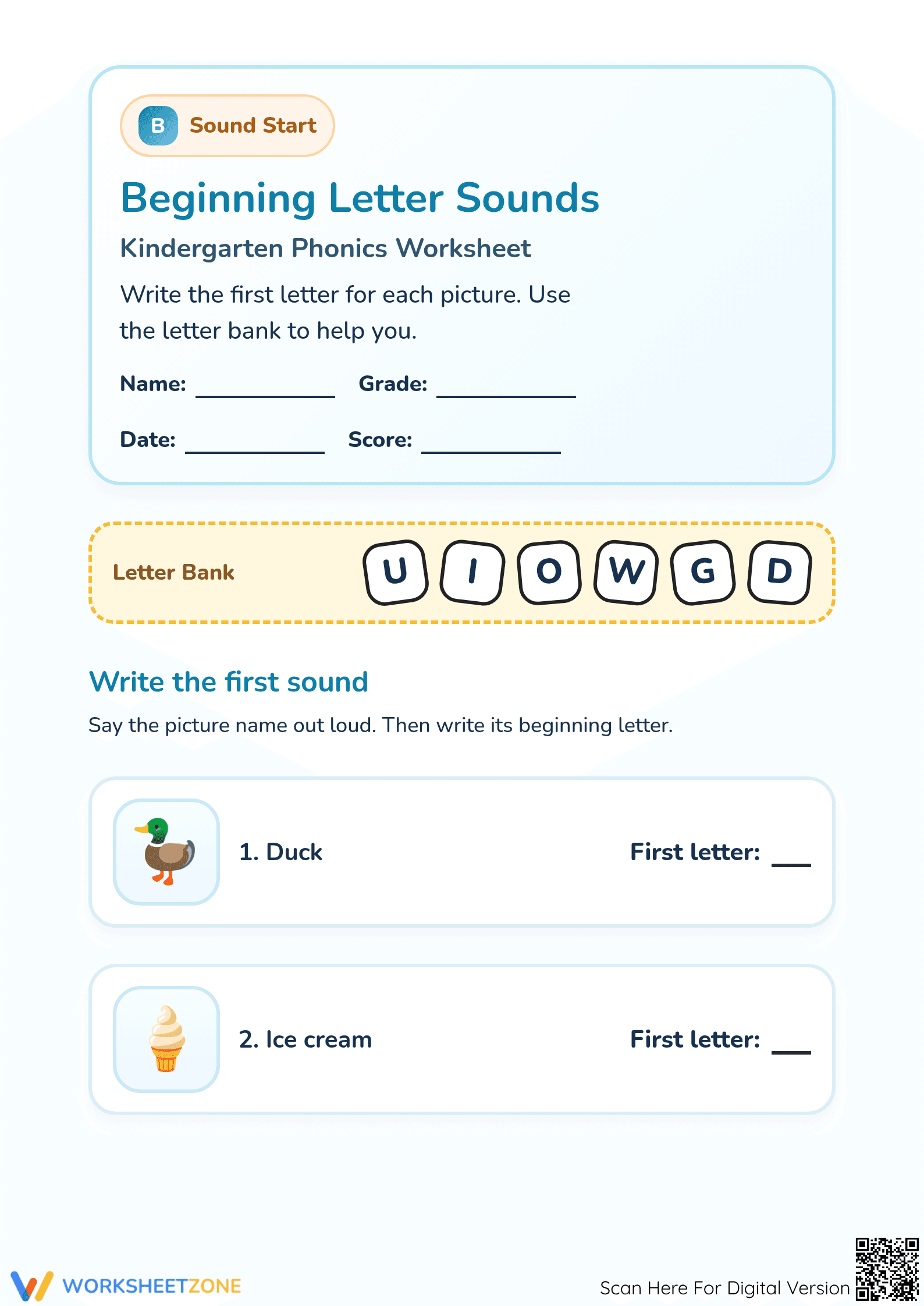 Printable Beginning Letter Sounds Worksheet | K Aligned - Page 1
