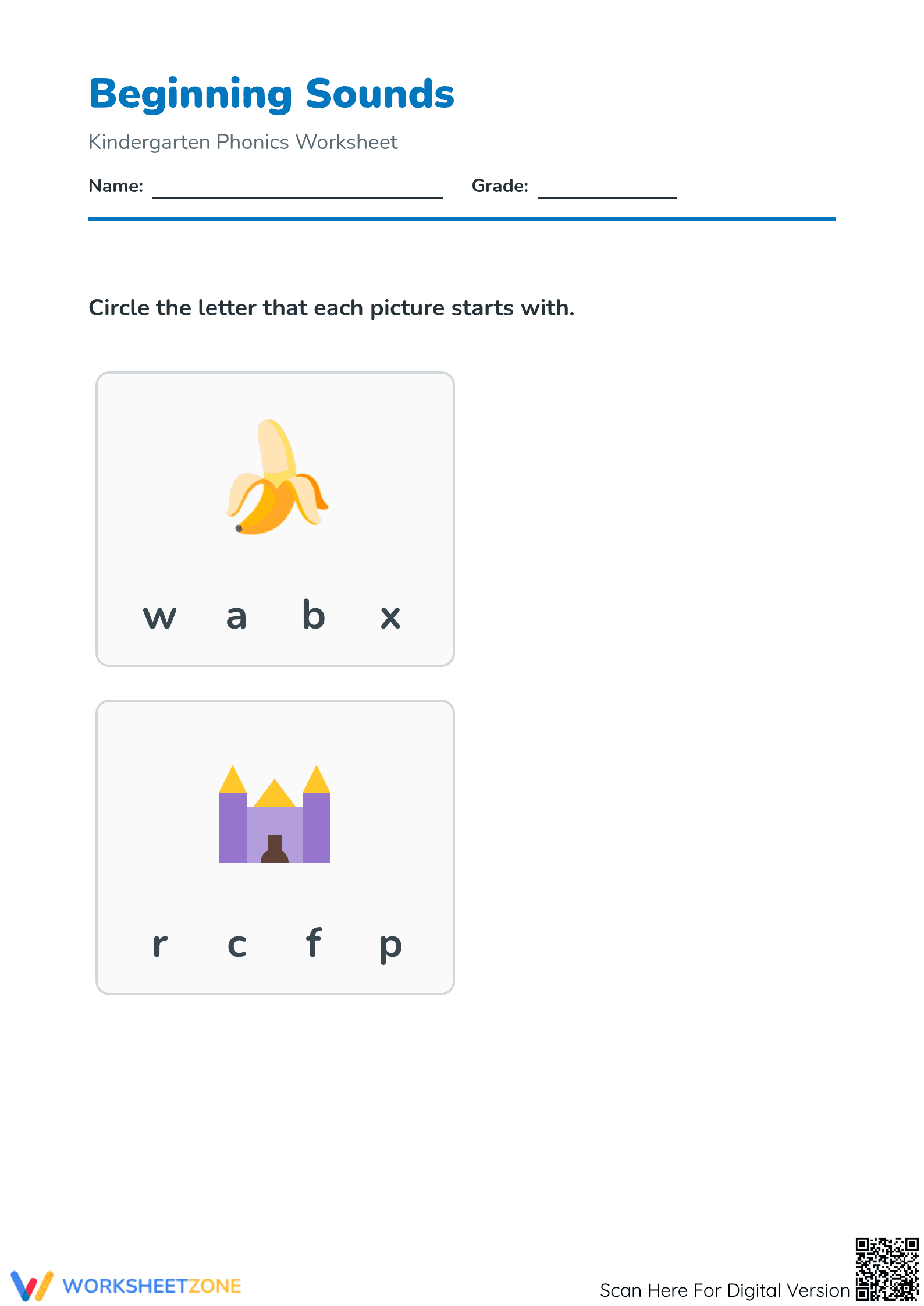 Preschool Beginning Sounds — Printable No-Prep Worksheet - Page 1