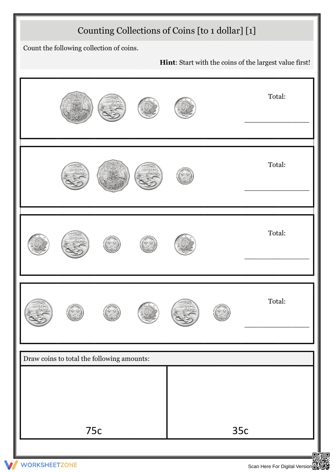 Counting Coins Practice for Math - Page 1