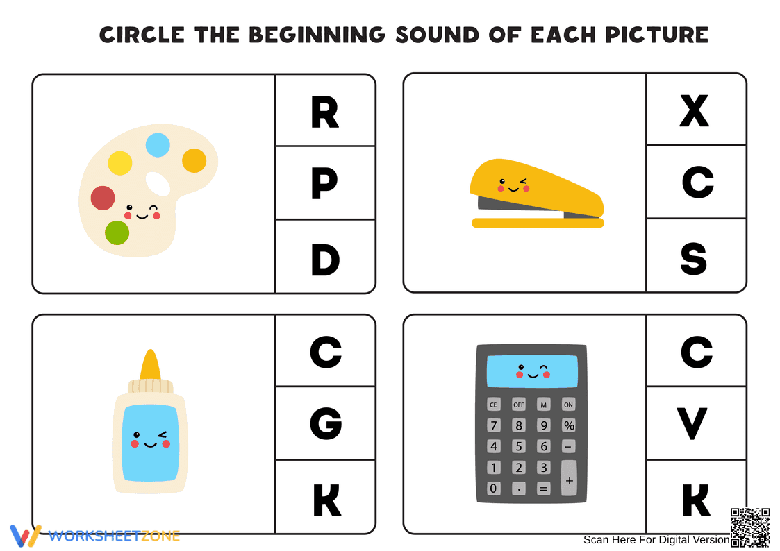 Beginning Sounds Worksheet | Grade K Essential Phonics - Page 1