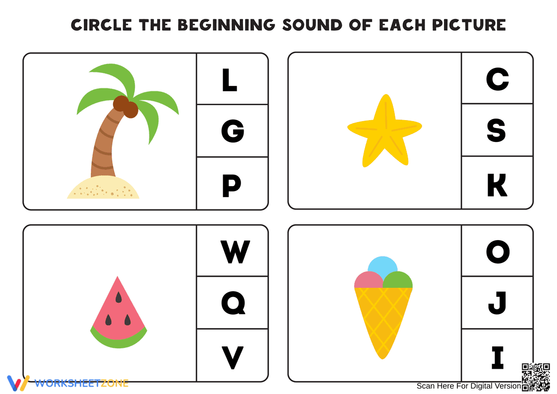 Beginning Sounds Worksheet | Essential Grade K Phonics - Page 1