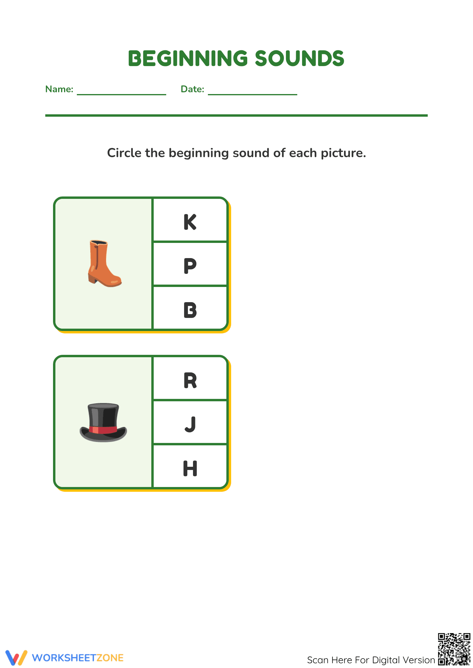 Beginning Sounds Worksheet | Grade K Printable - Page 1