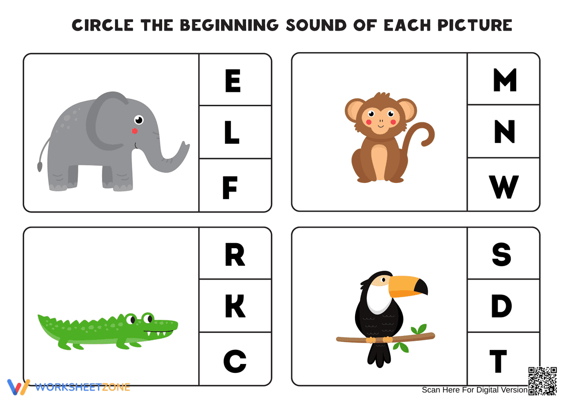 Beginning Sounds Printable Worksheet | Grade K ELA - Page 1