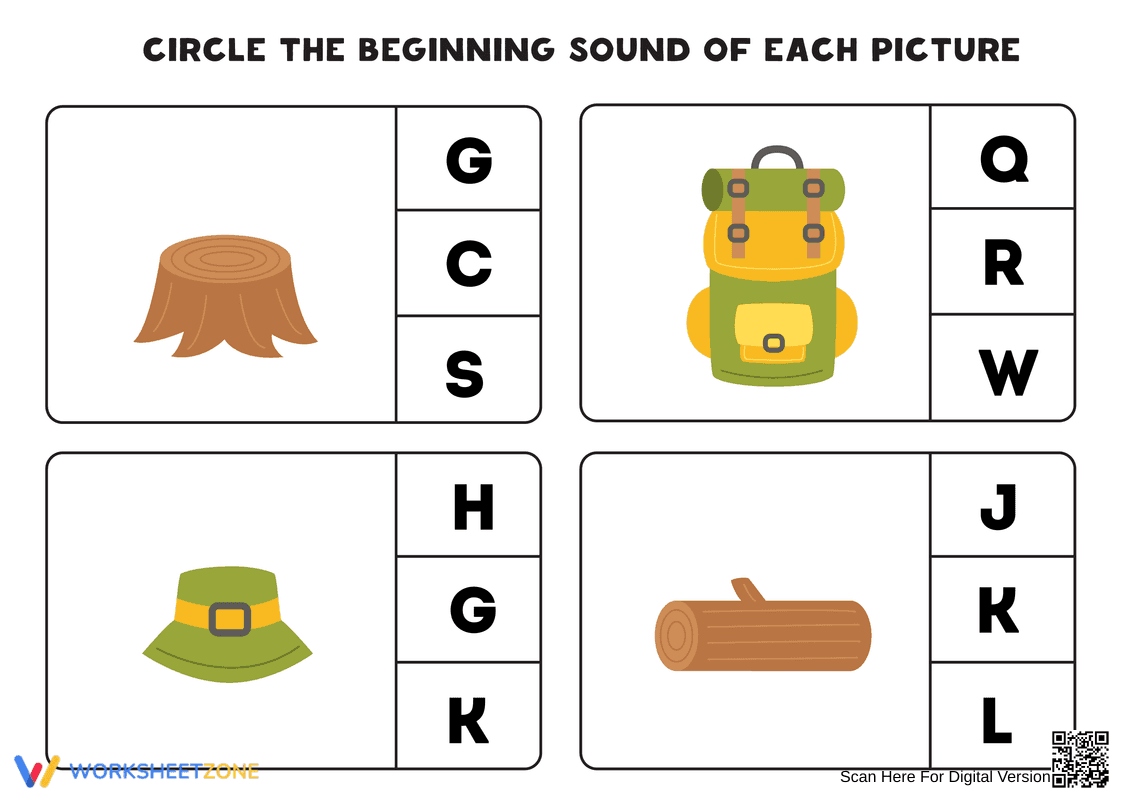 Printable Beginning Sounds Worksheet | Grade K - Page 1