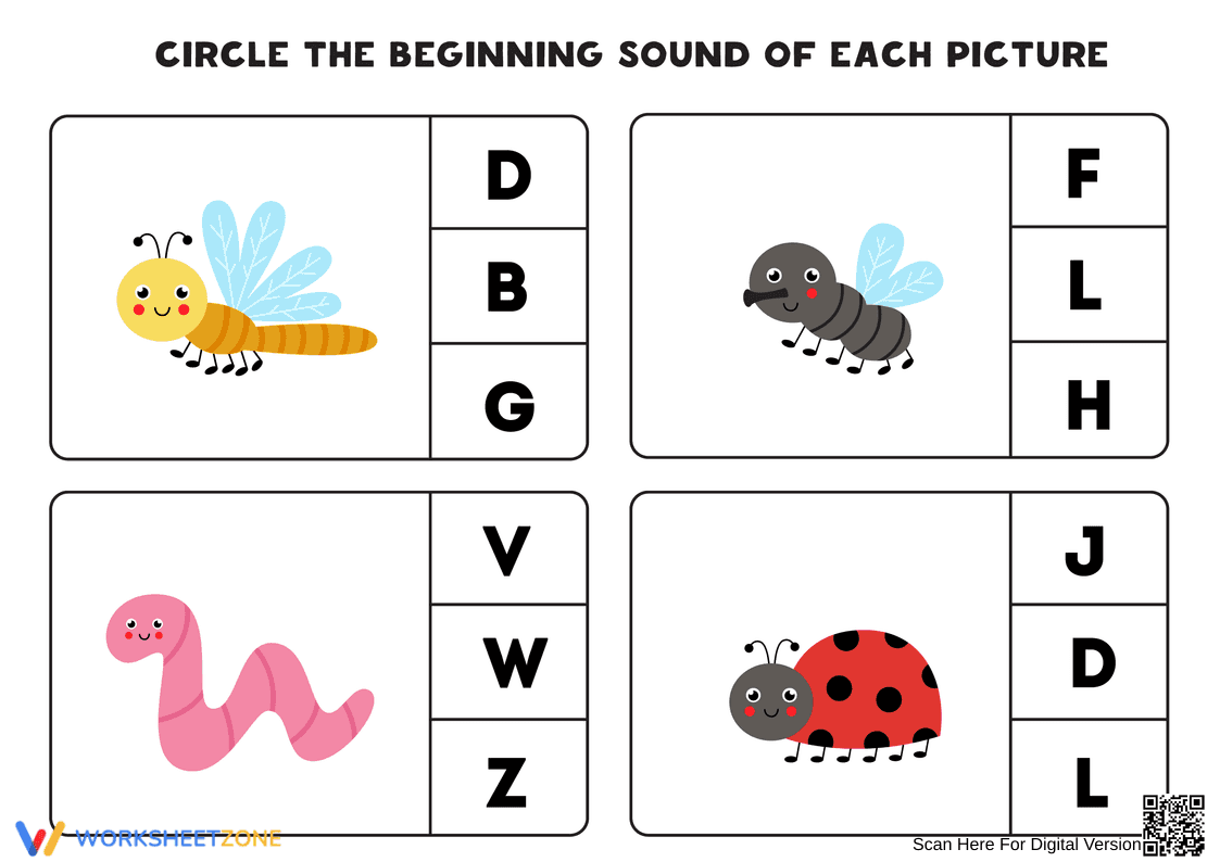 Beginning Sounds Worksheet | Essential Kindergarten Phonics - Page 1