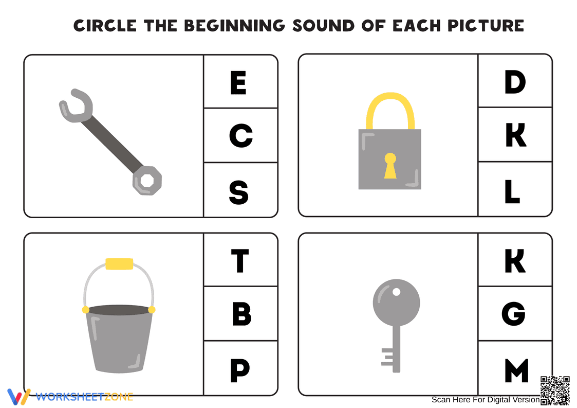 Beginning Sounds Printable Worksheet | Grade K ELA - Page 1