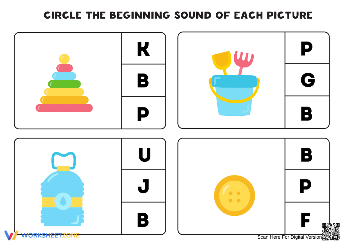 Beginning Sounds Worksheet | Grade K Essential Phonics - Page 1