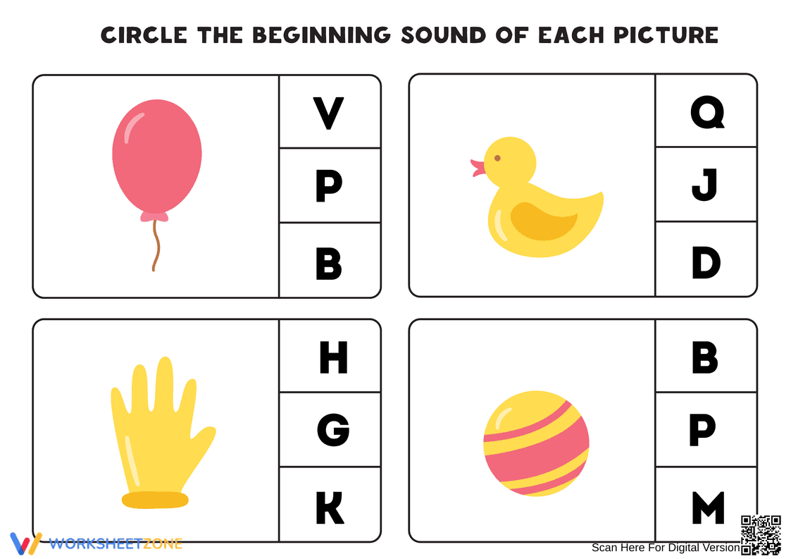 Beginning Sounds Worksheet | Essential Kindergarten Phonics - Page 1