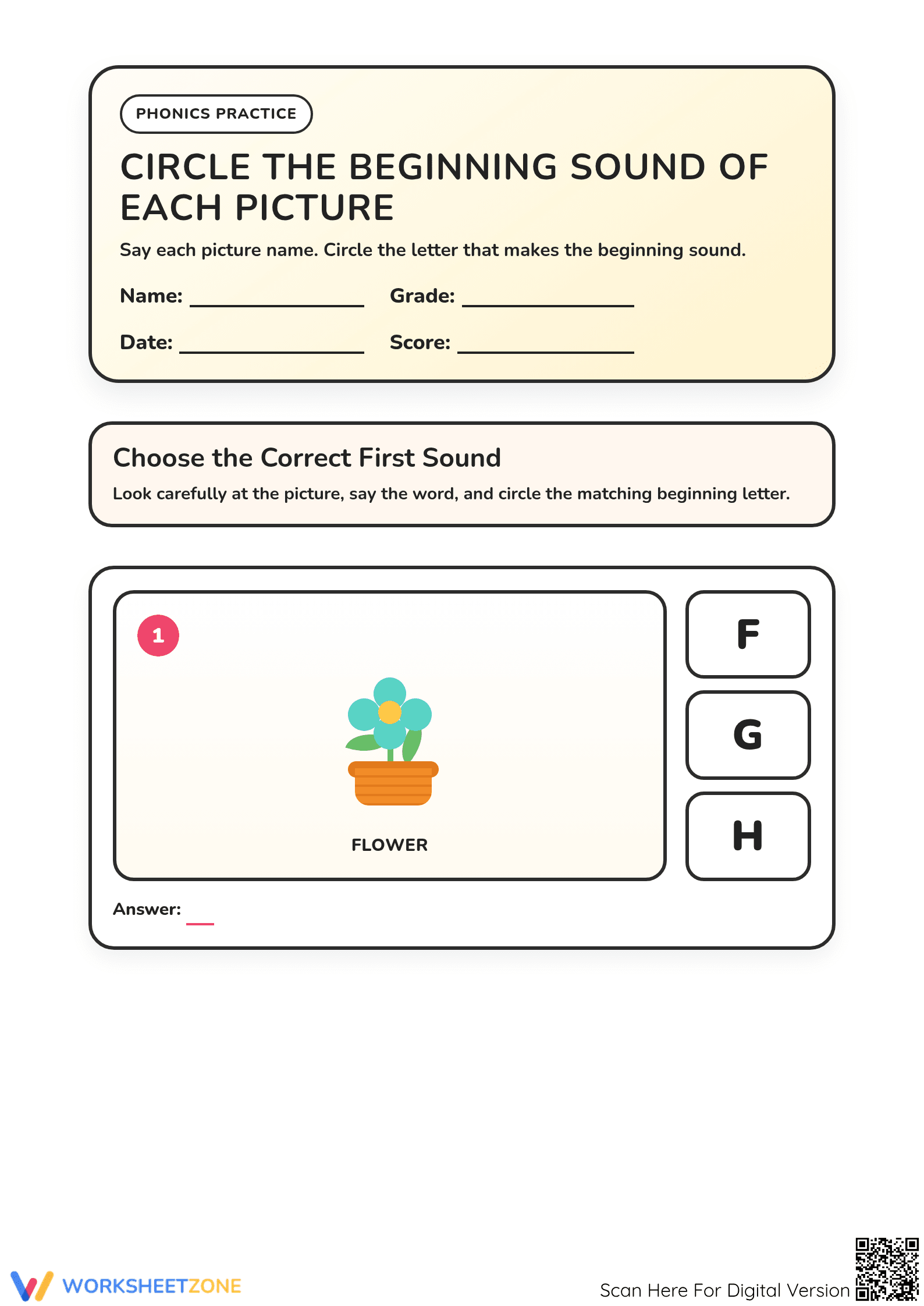 Essential Beginning Sounds Worksheet: K Printable - Page 1