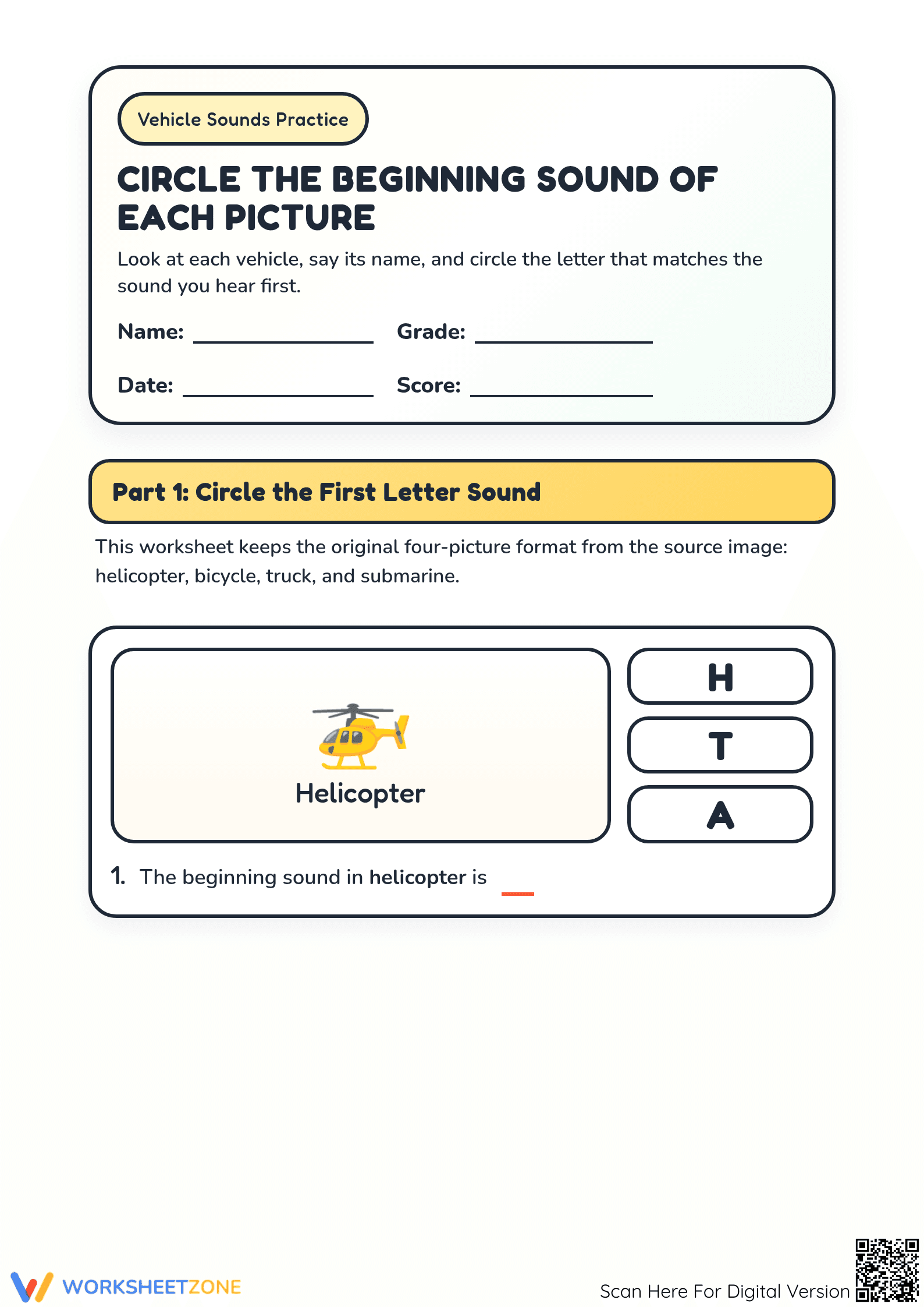 Printable Beginning Sounds Worksheet | Grade K-1 Phonics - Page 1