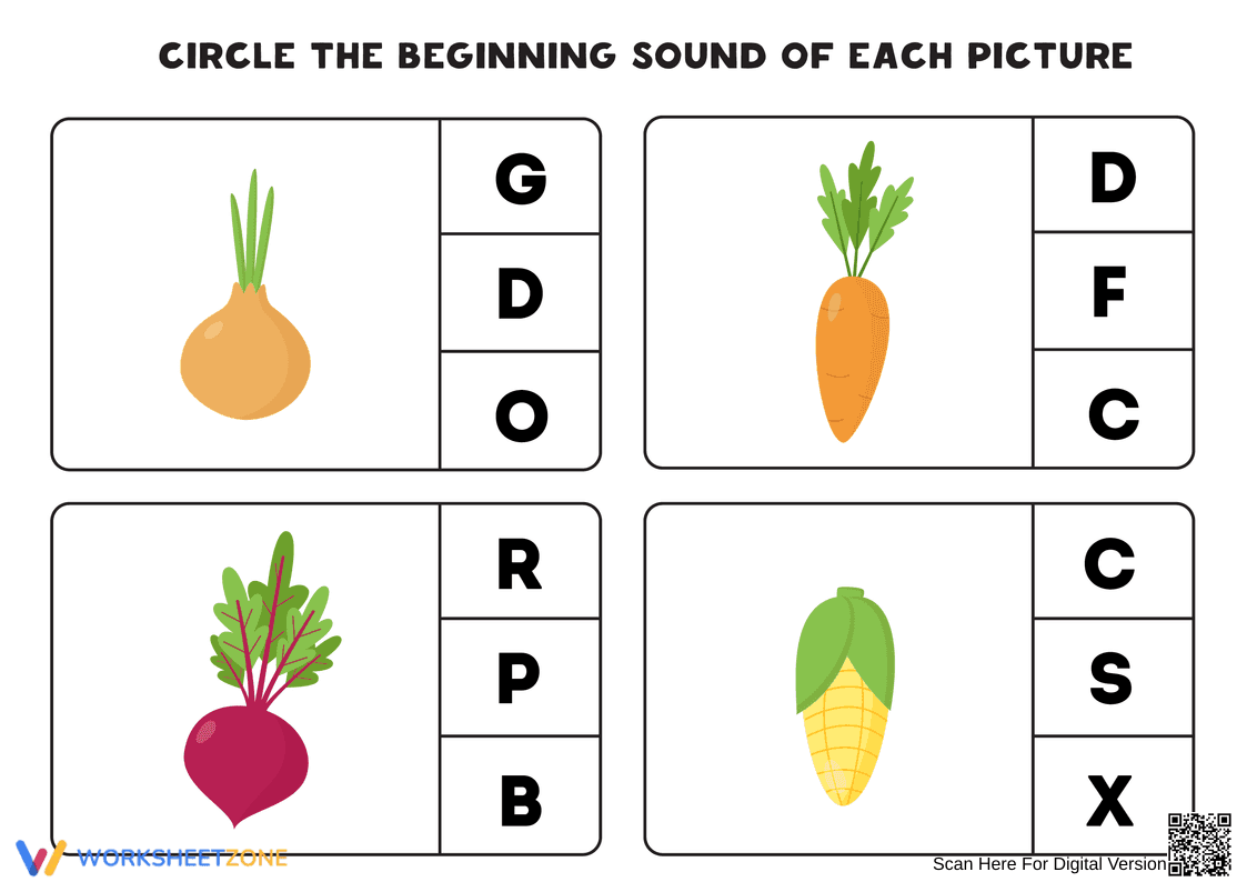 Beginning Sounds Printable Worksheet | Grade K ELA - Page 1