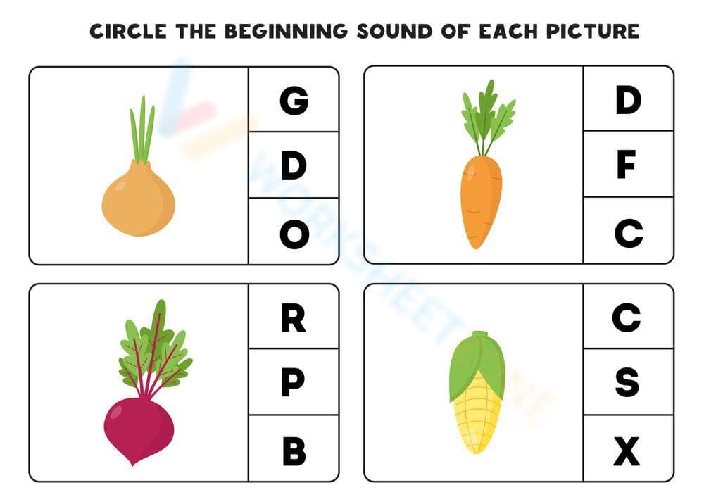 Beginning Sounds Printable Worksheet | Grade K ELA - Page 1