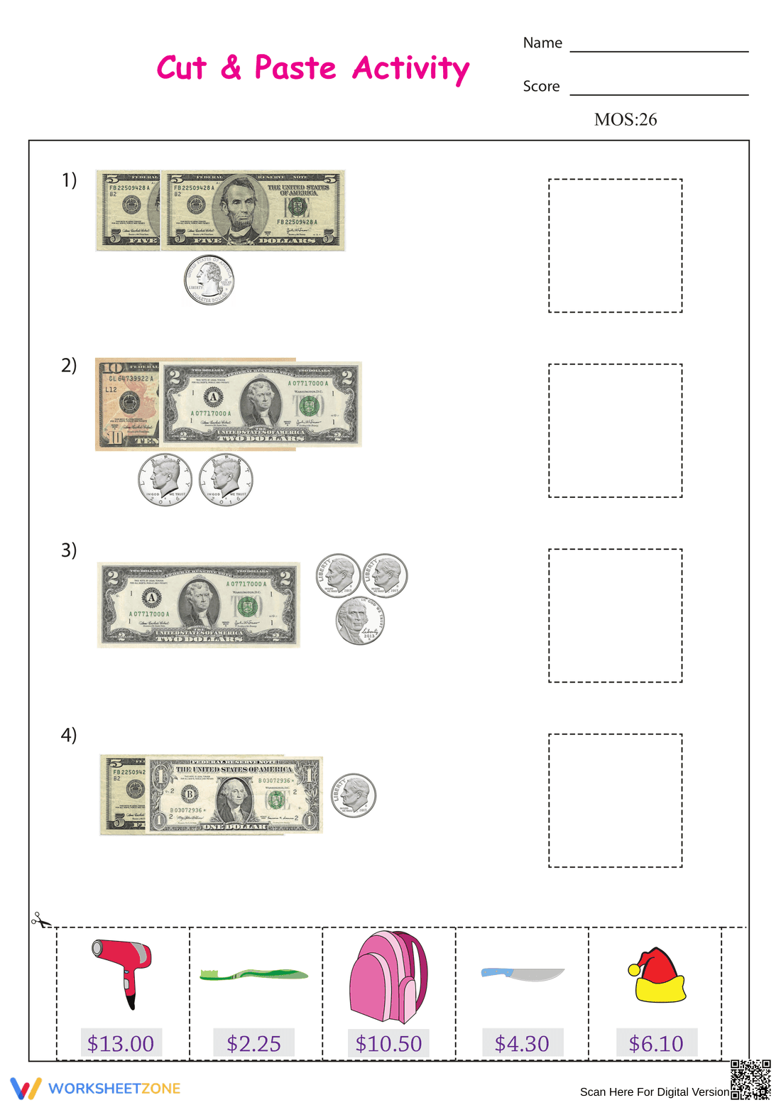 Cut and Paste Matching Money - Page 1