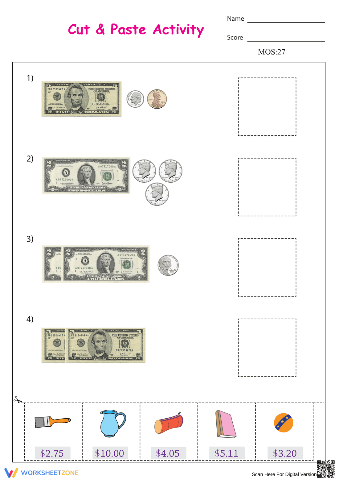 Cut & Paste Money Match - Page 1