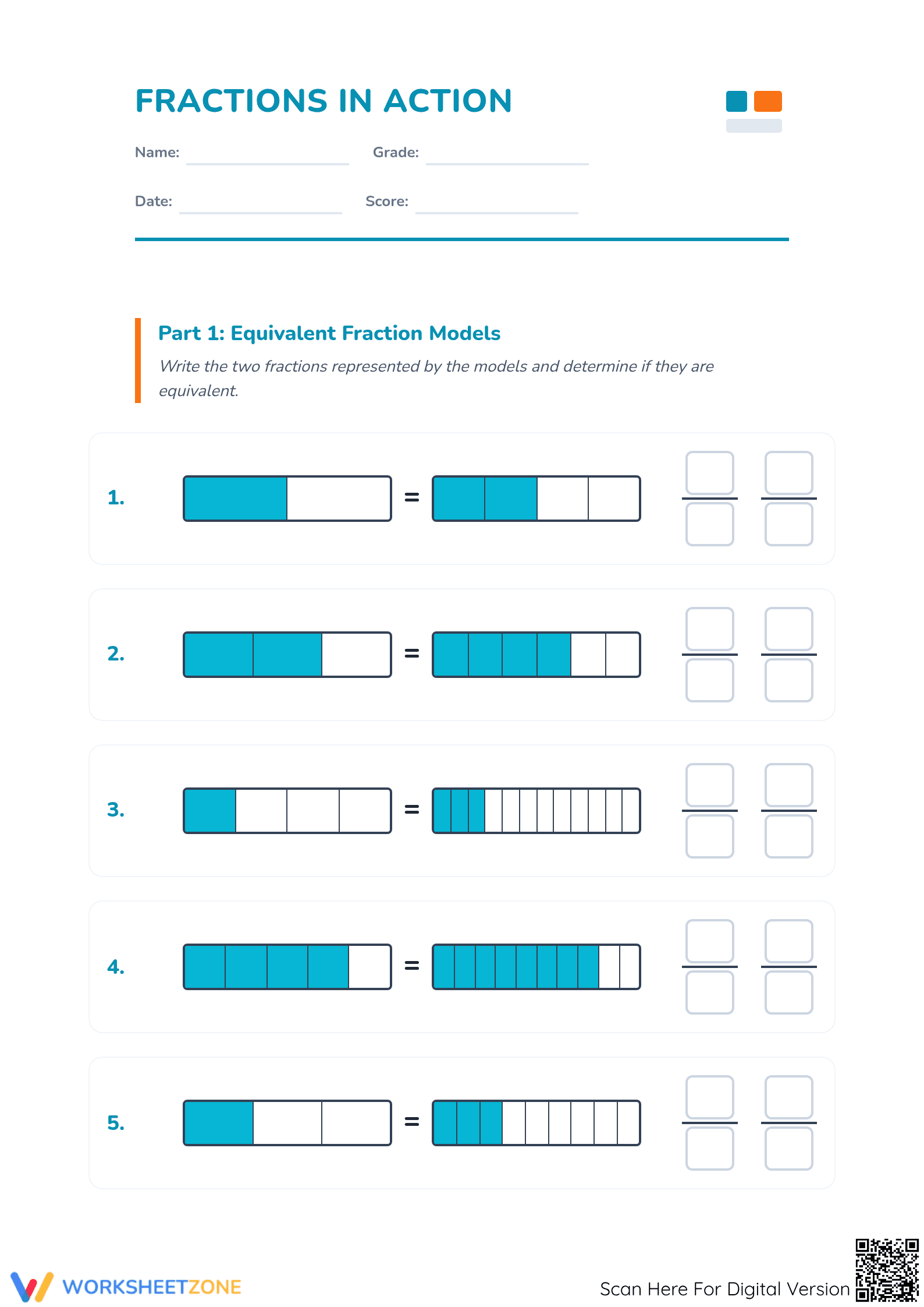 Modeling Fractions with Rectangles Worksheet | Printable Math - Page 1