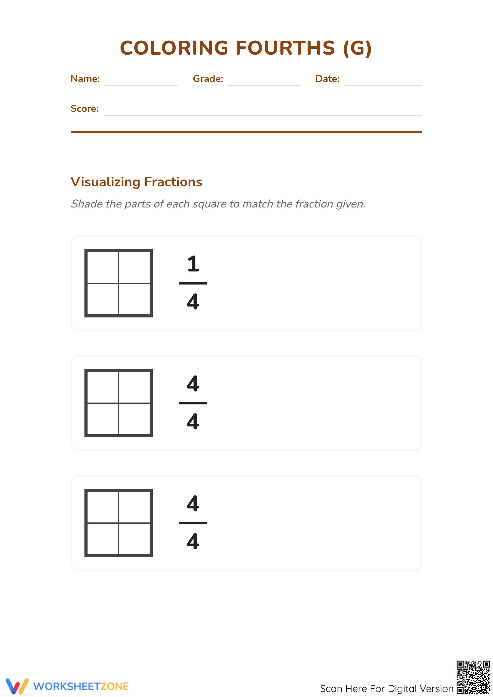 Modeling Fractions with Rectangles | Grade 3 Essential Sheet - Page 1