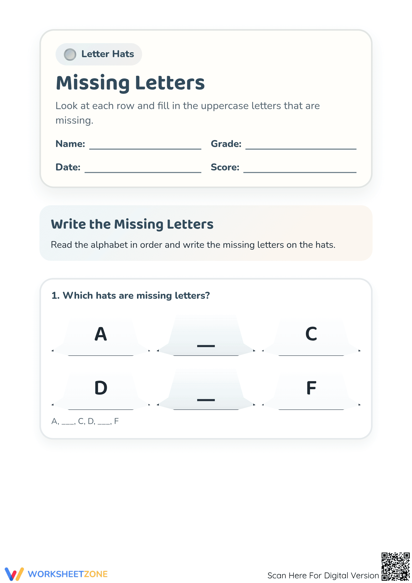 Essential Alphabet Missing Letters Worksheet | Preschool - Page 1