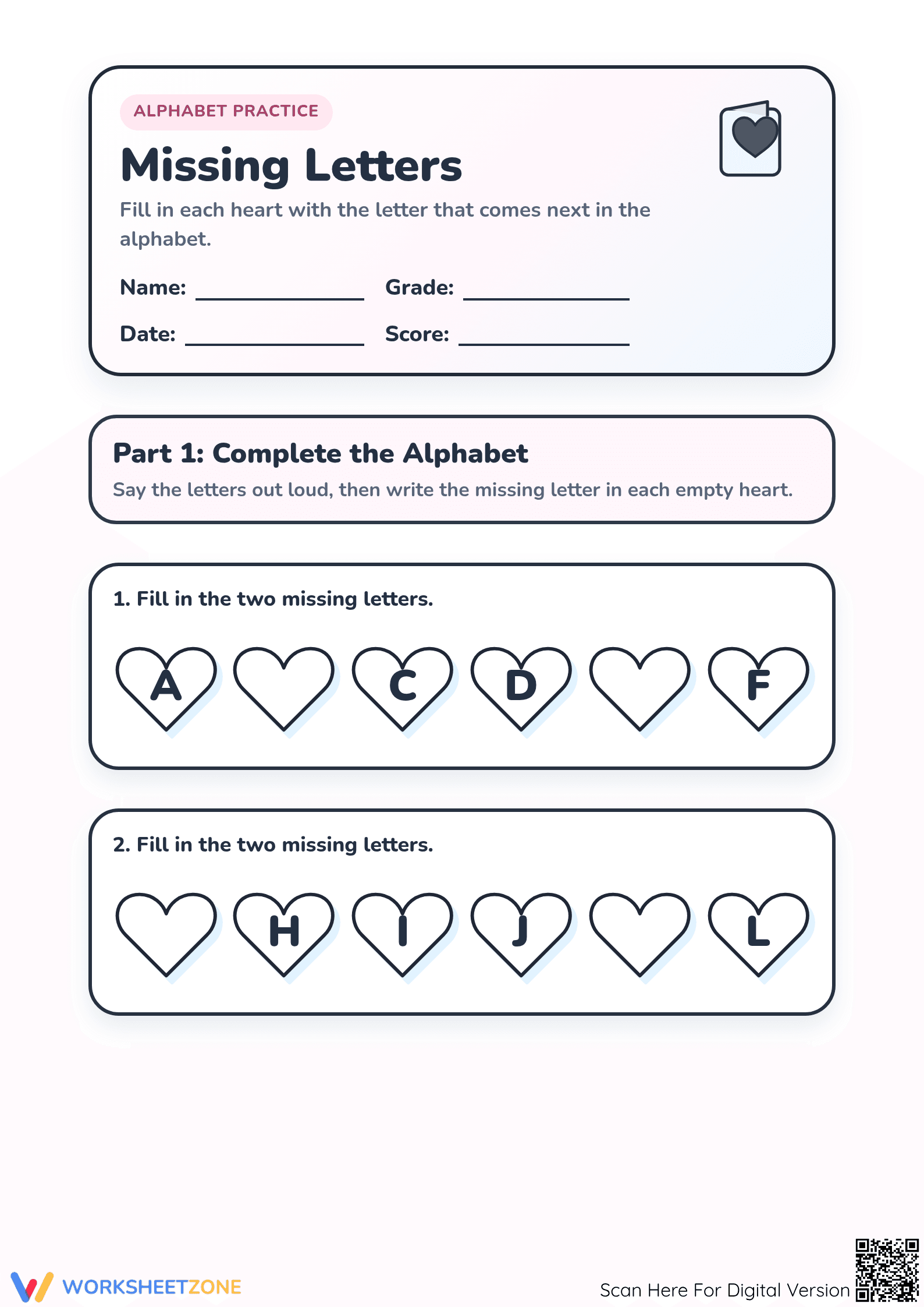 Printable Preschool Alphabet Sequence Worksheet - Page 1