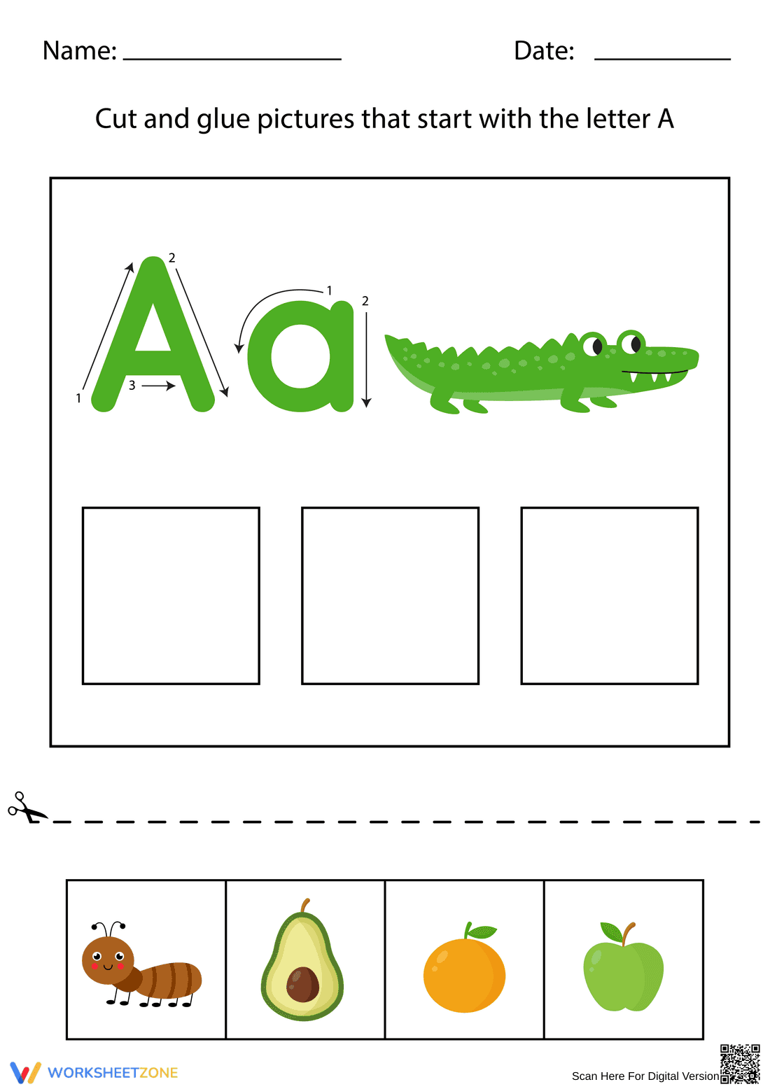 Letter A Beginning Sounds Worksheet | Essential Phonics - Page 1