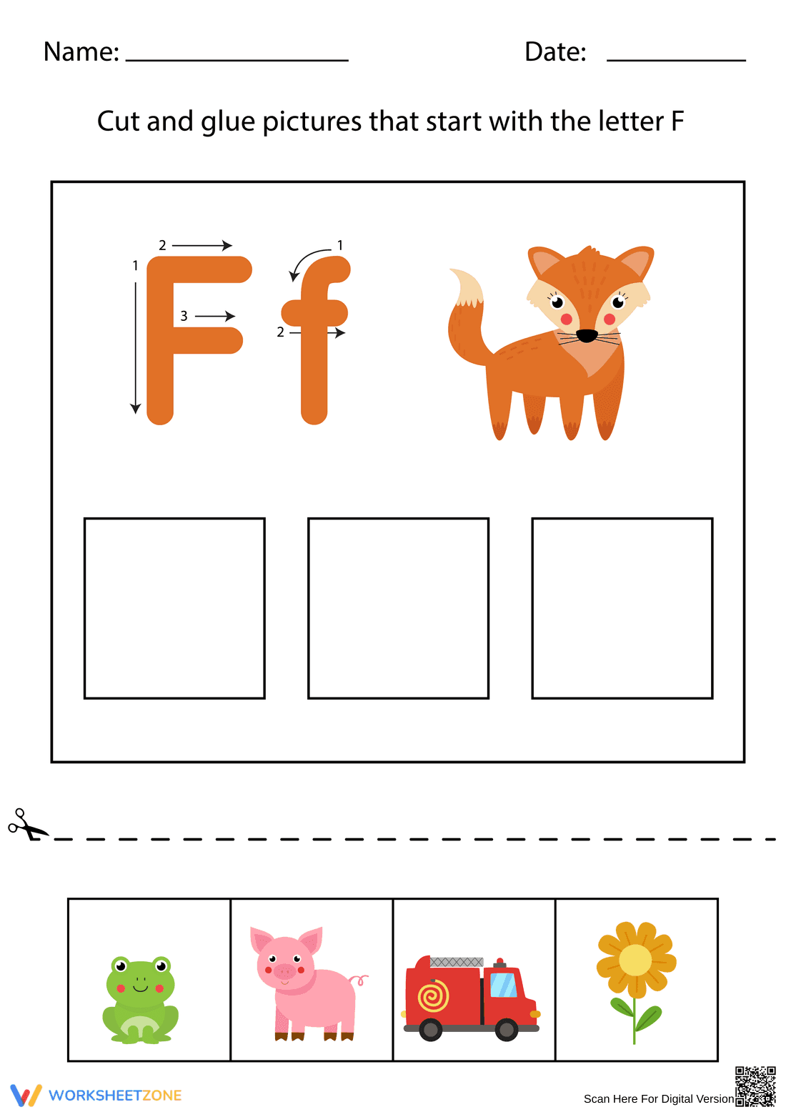 Printable Letter F Activity Worksheet for Kindergarten - Page 1
