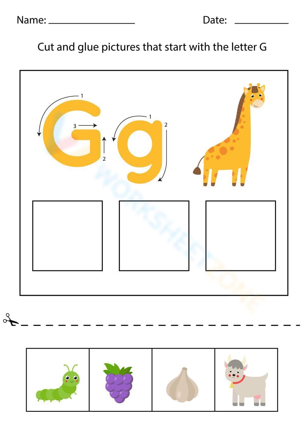 Kindergarten Letter G — Printable No-Prep Worksheet - Page 1